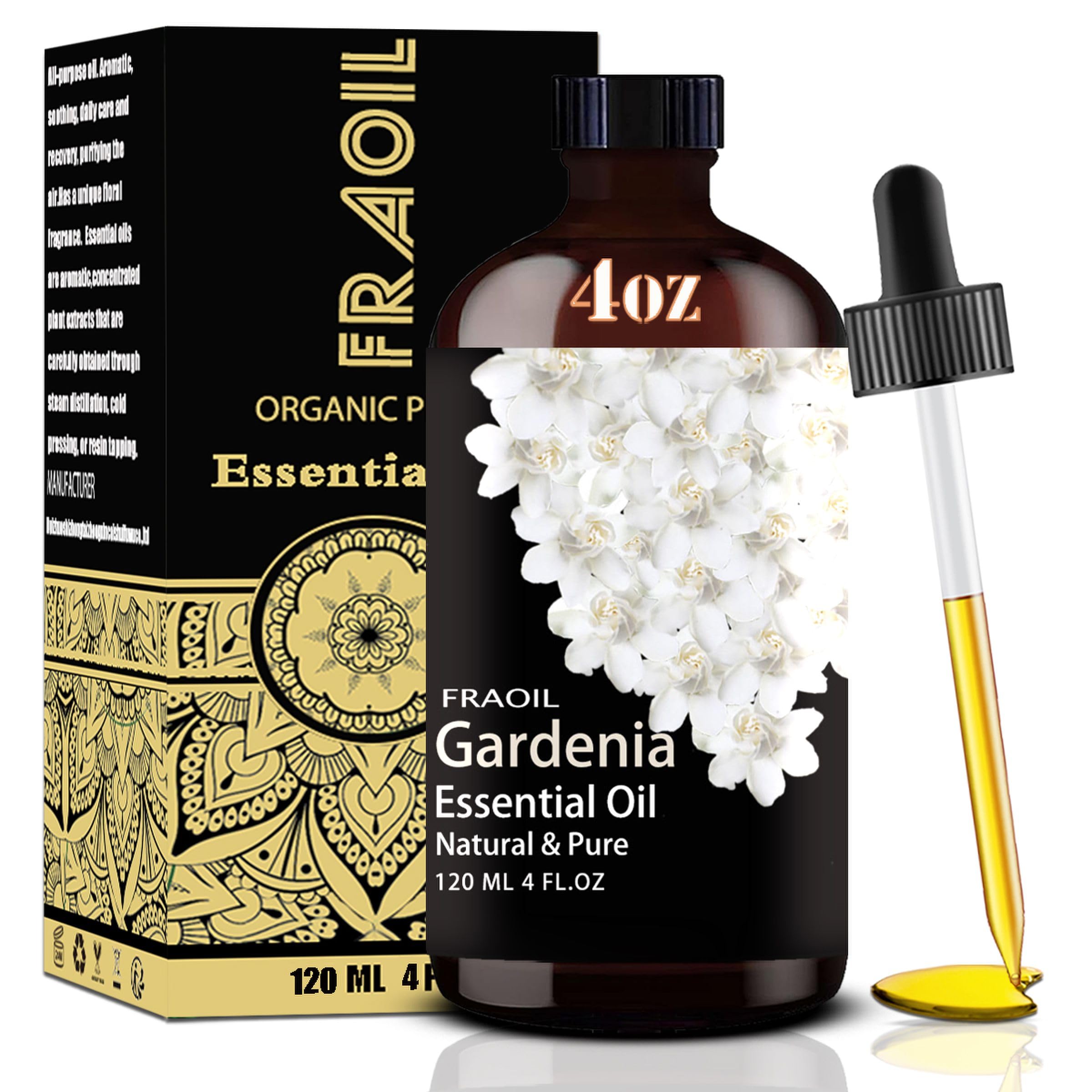 FRAOIL Gardenia essential oil bottle ready for diffuser or DIY recipes.