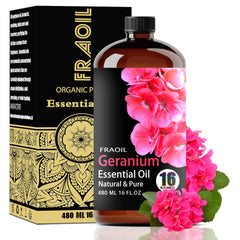 FRAOIL Geranium essential oil in amber bottle for lasting fragrance