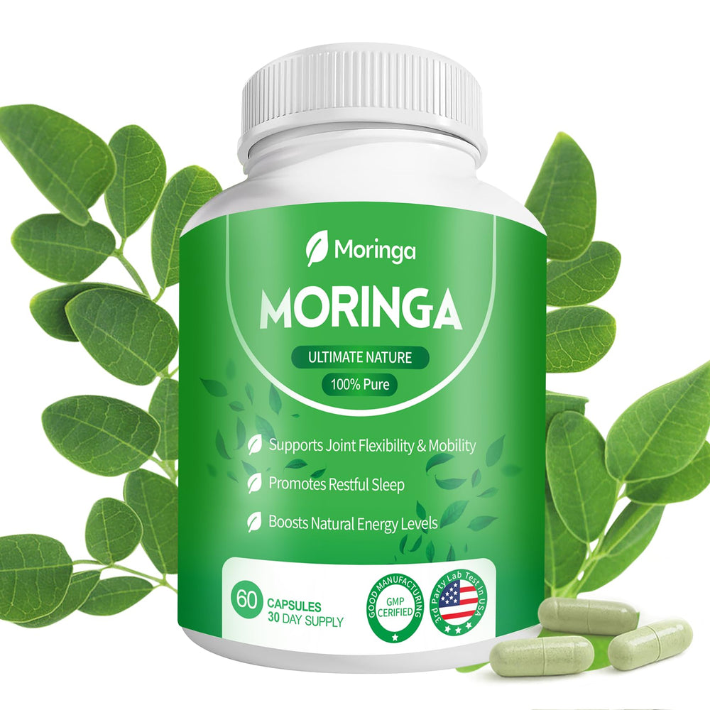 Fravonique Moringa Capsules bottle shows a pure green daily energy option.
