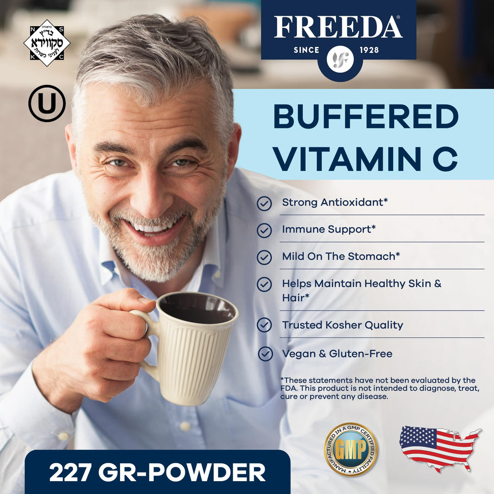 FREEDA Buffered Vitamin C Powder scoop shows convenient dosing.