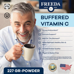 FREEDA Buffered Vitamin C Powder scoop shows convenient dosing.