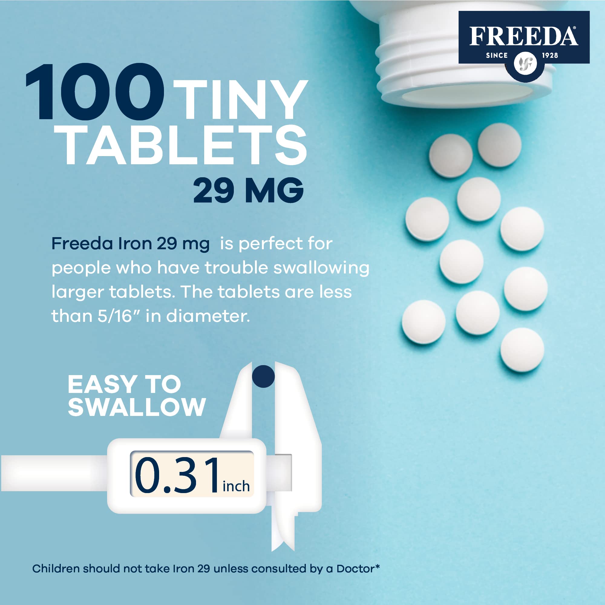 Kosher-certified Freeda packaging highlighting vegan iron supplement.
