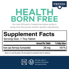 Freeda Ferrous Fumarate label — highly bioavailable iron for daily support.