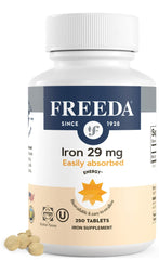 Freeda Ferrous Fumarate tablets packshot — gentle iron for daily energy support.