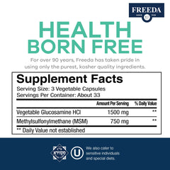 Third-party tested FREEDA Glucosamine MSM bottle reflects purity and potency.