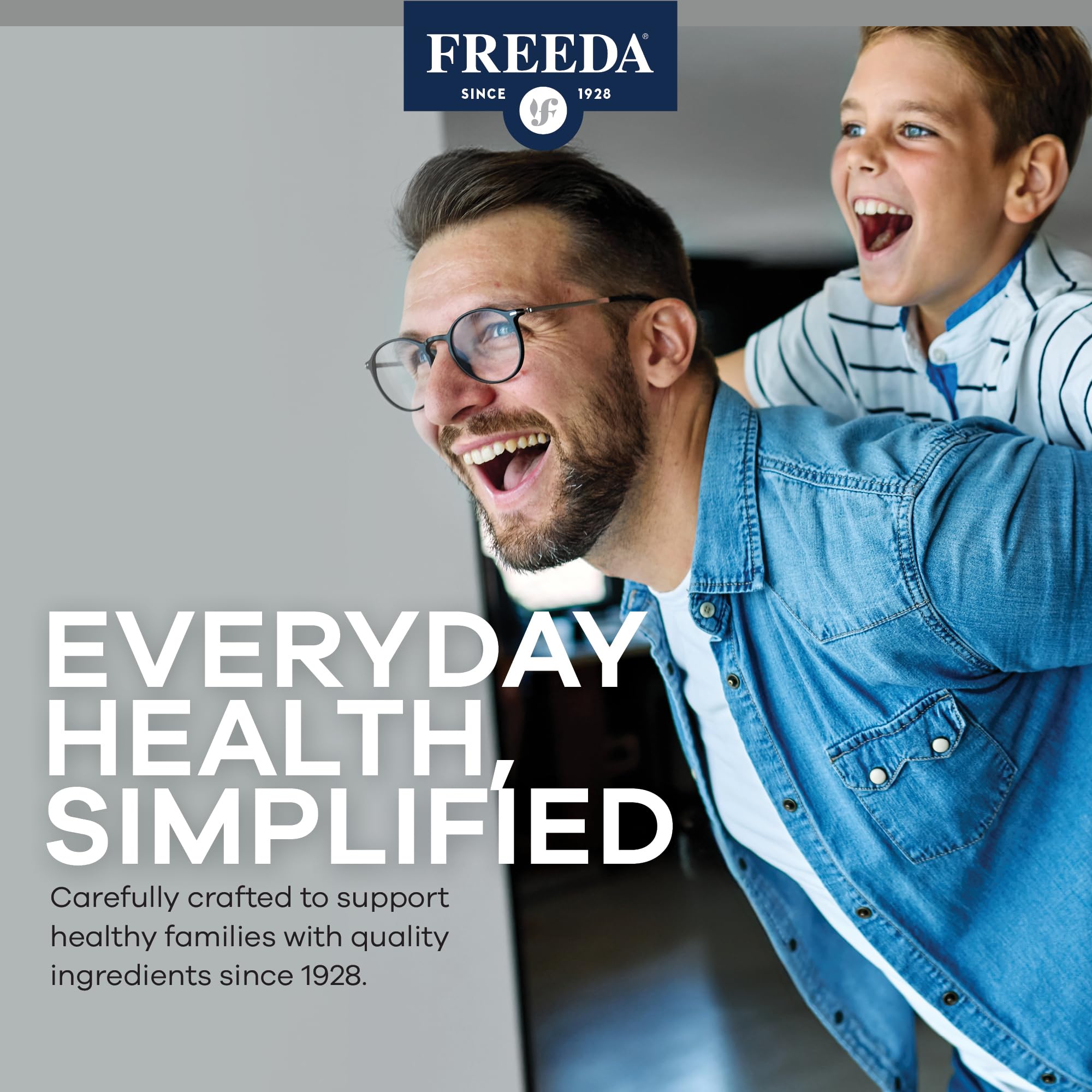 FREEDA SCD Multivitamin made in USA label underscoring manufacturing standards.