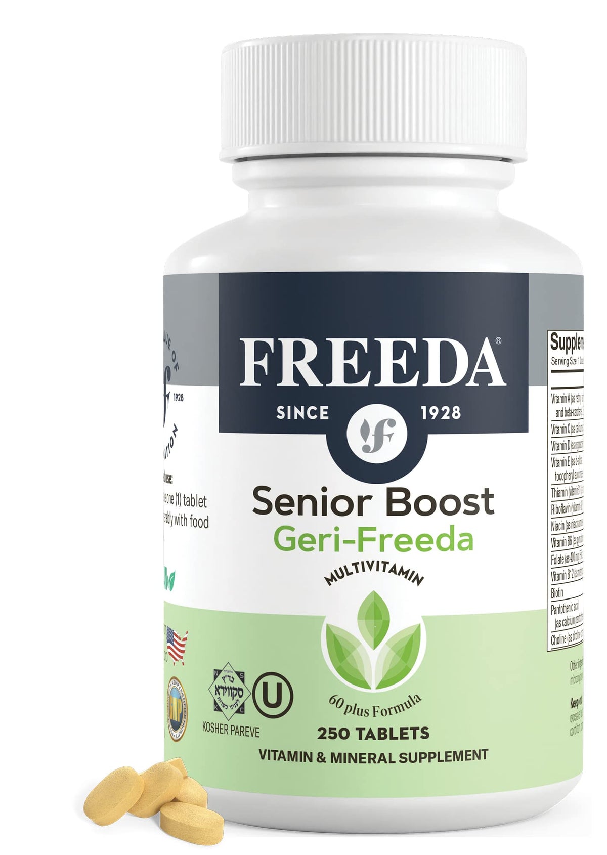 Freeda Senior Multivitamin bottle front supports daily senior nutrition.