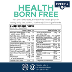 Freeda Senior Multivitamin pill close-up shows broad nutrient range for daily use.