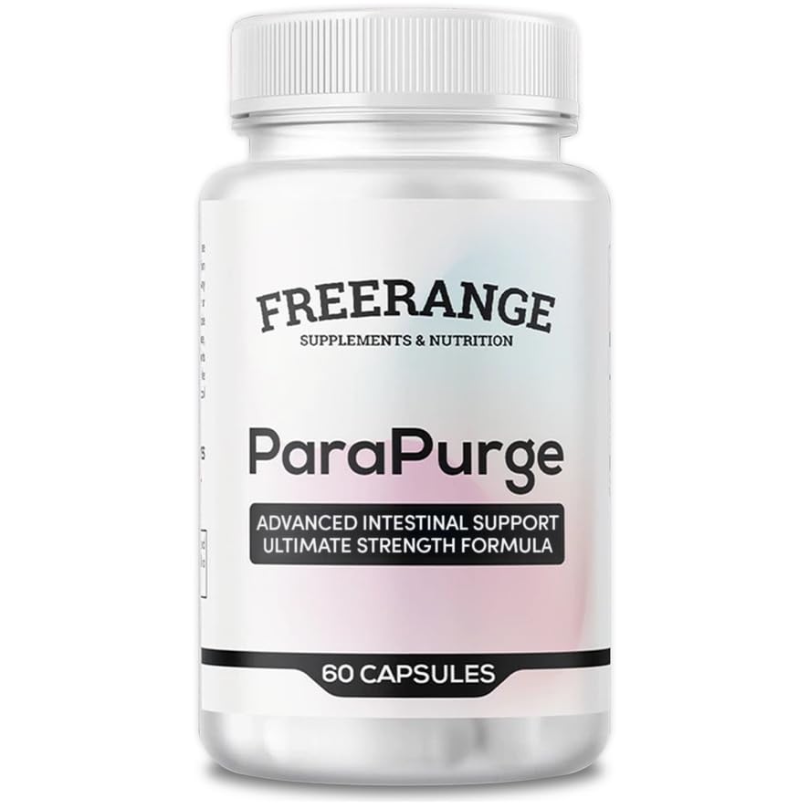 Freerange ParaPurge bottle on countertop highlighting high-purity gut support formula.