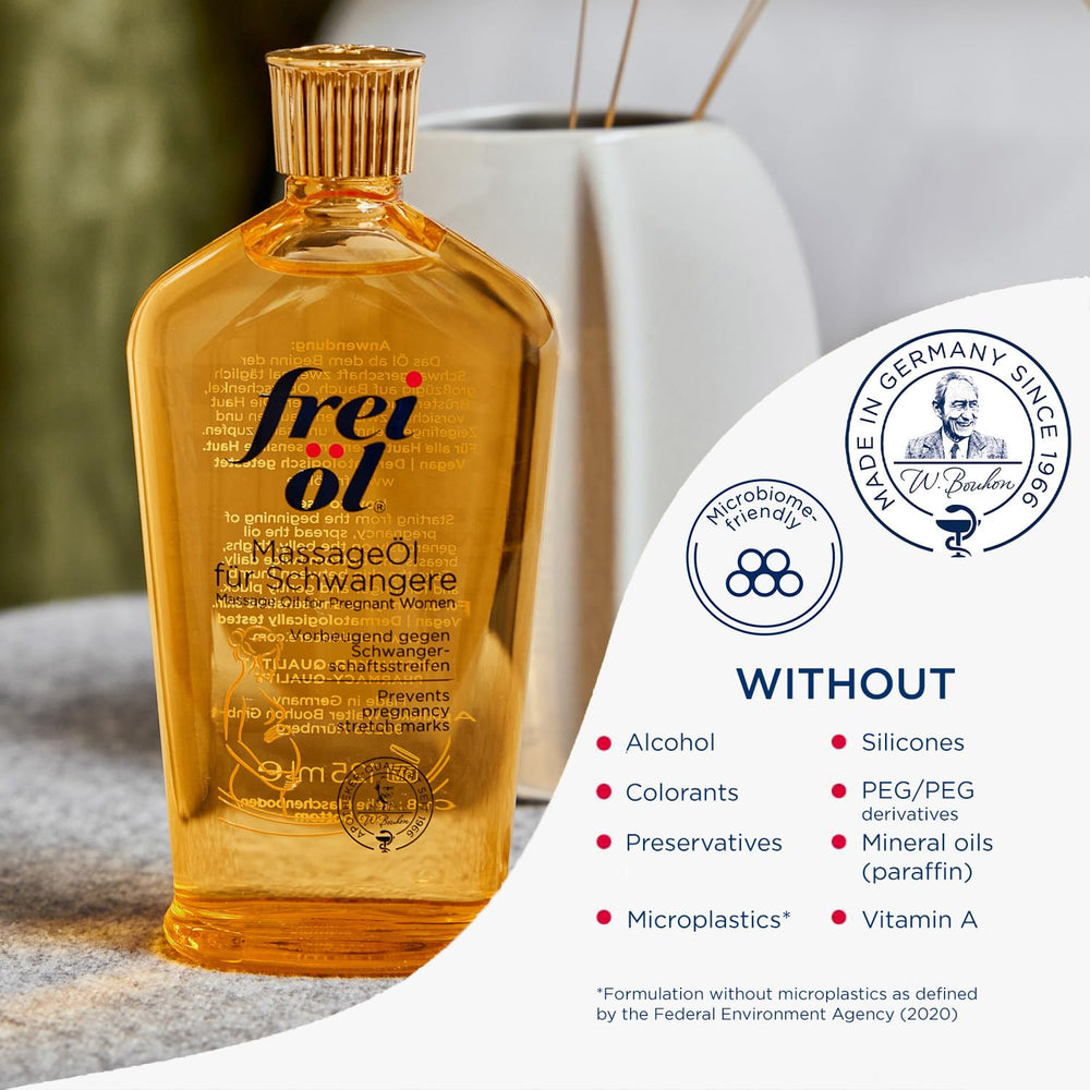 Frei öl Massage Oil applied on hips and thighs for comfortable stretching.