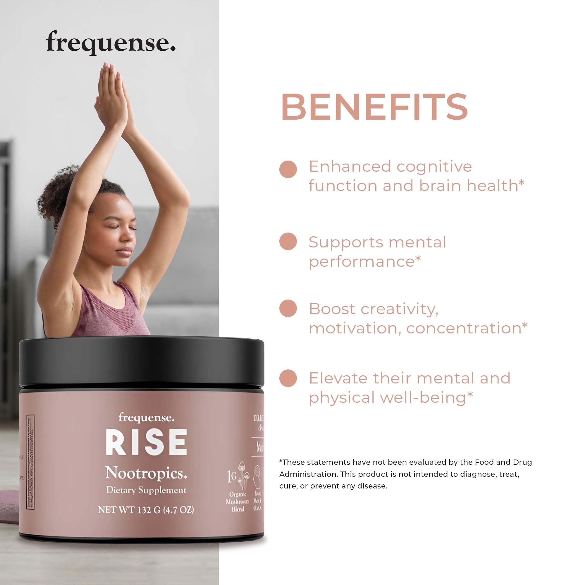 FREQUENSE Rise mango lemonade dissolved in glass demonstrates clean caffeine boost.