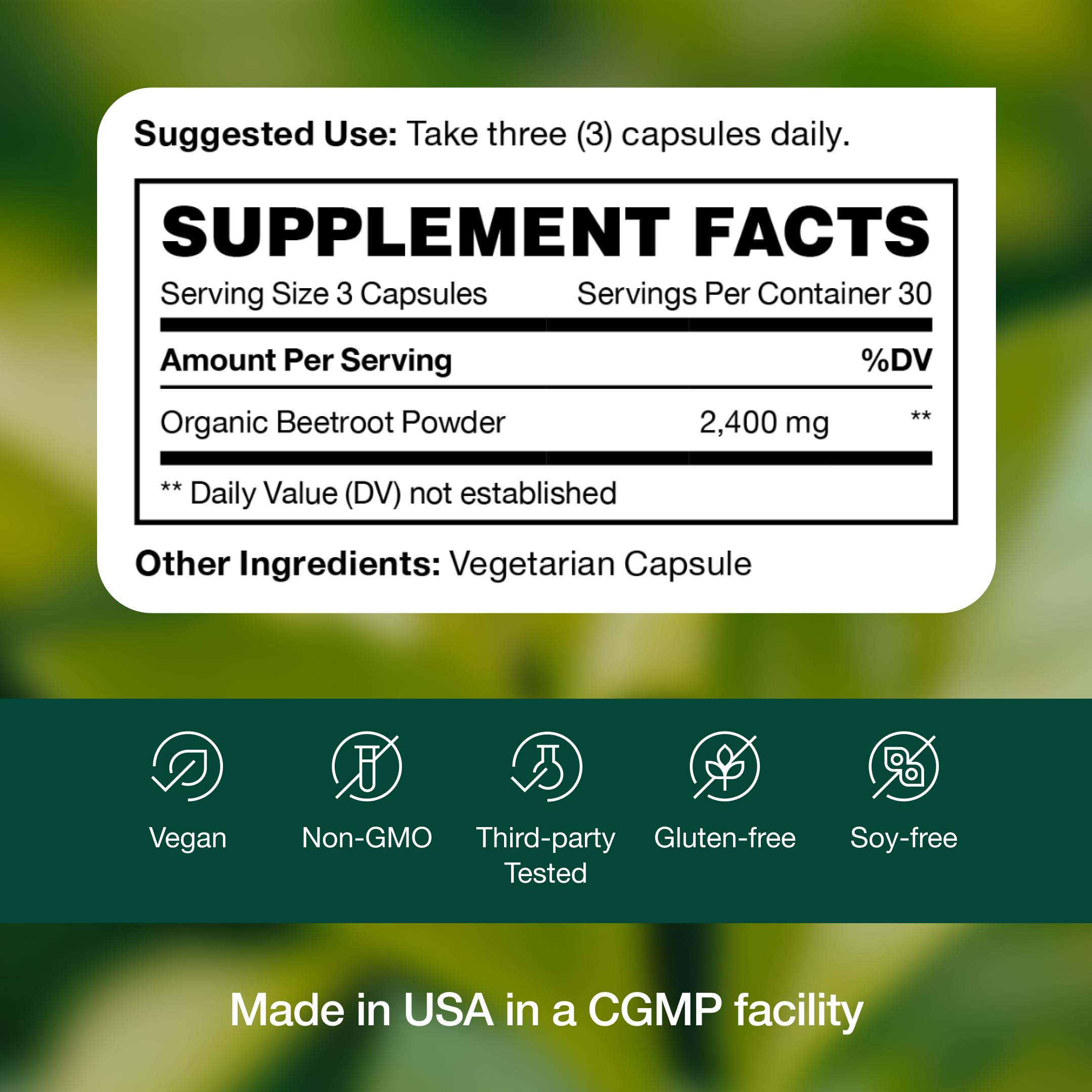 Fresh Nutrition beet root capsules USA-made third-party tested quality assurance.