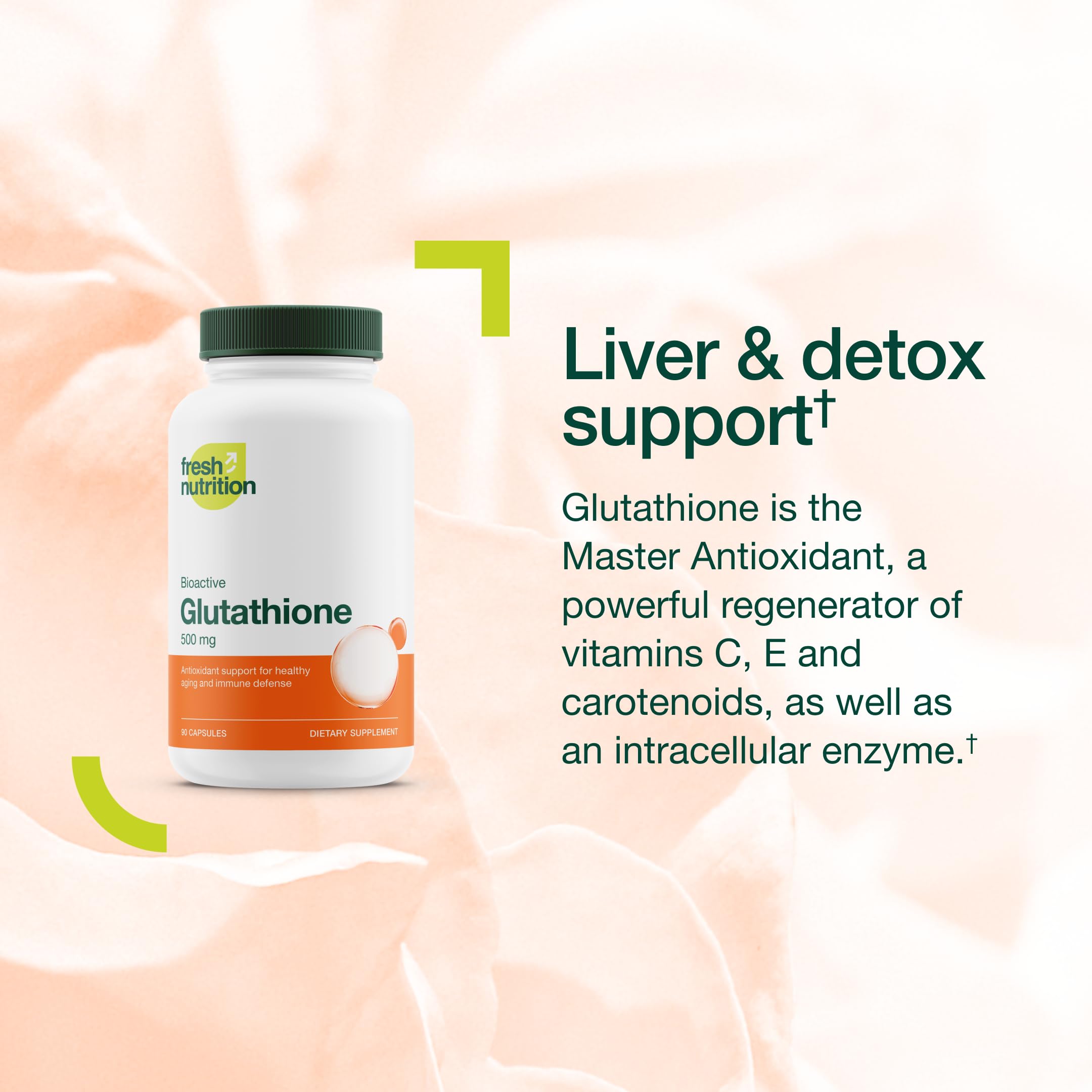 Fresh Nutrition glutathione capsules pack with DNA verification seal and quality markers