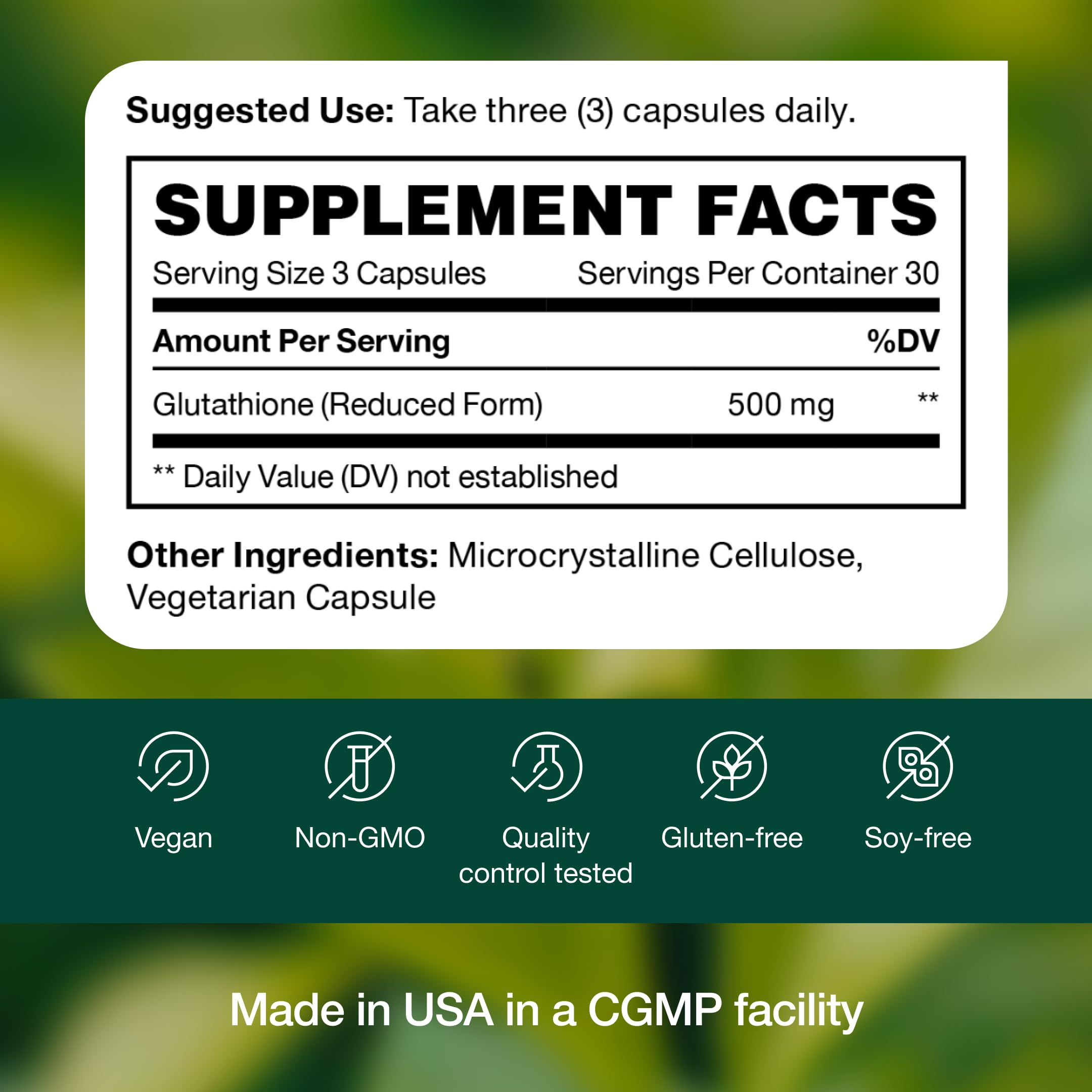 Fresh Nutrition glutathione capsules packaging emphasizing vegan, non-GMO status