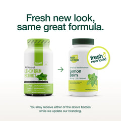 Close-up of Fresh Nutrition Lemon Balm Extract capsules