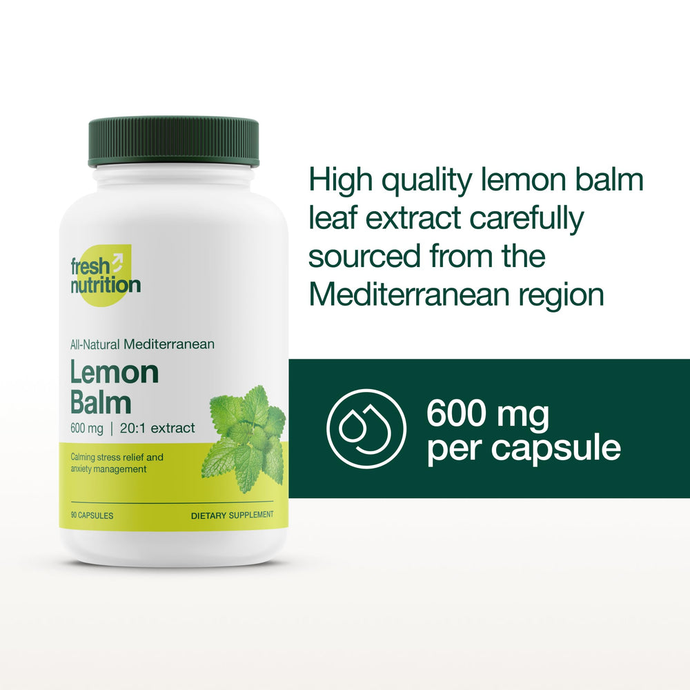 Two-pack display of Fresh Nutrition lemon balm extract