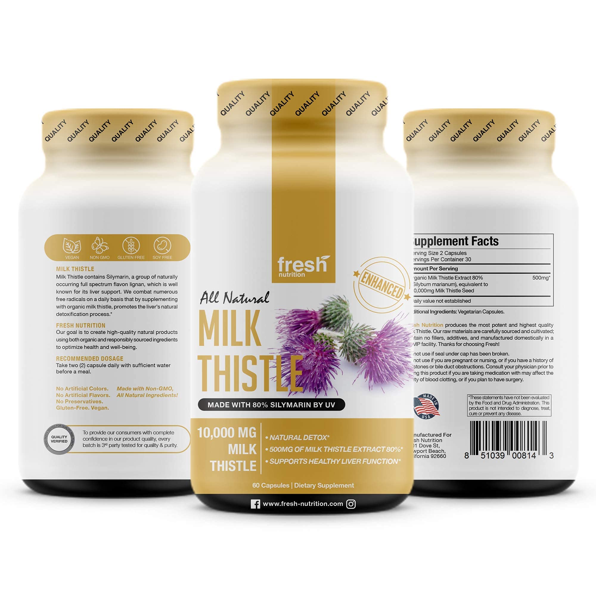 Fresh Nutrition Milk Thistle Capsules pack closeup with label detail