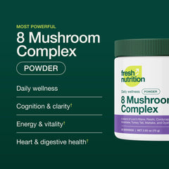 Fresh Nutrition Organic 8 Mushroom Complex Reishi - promotes calm focus and relaxation.
