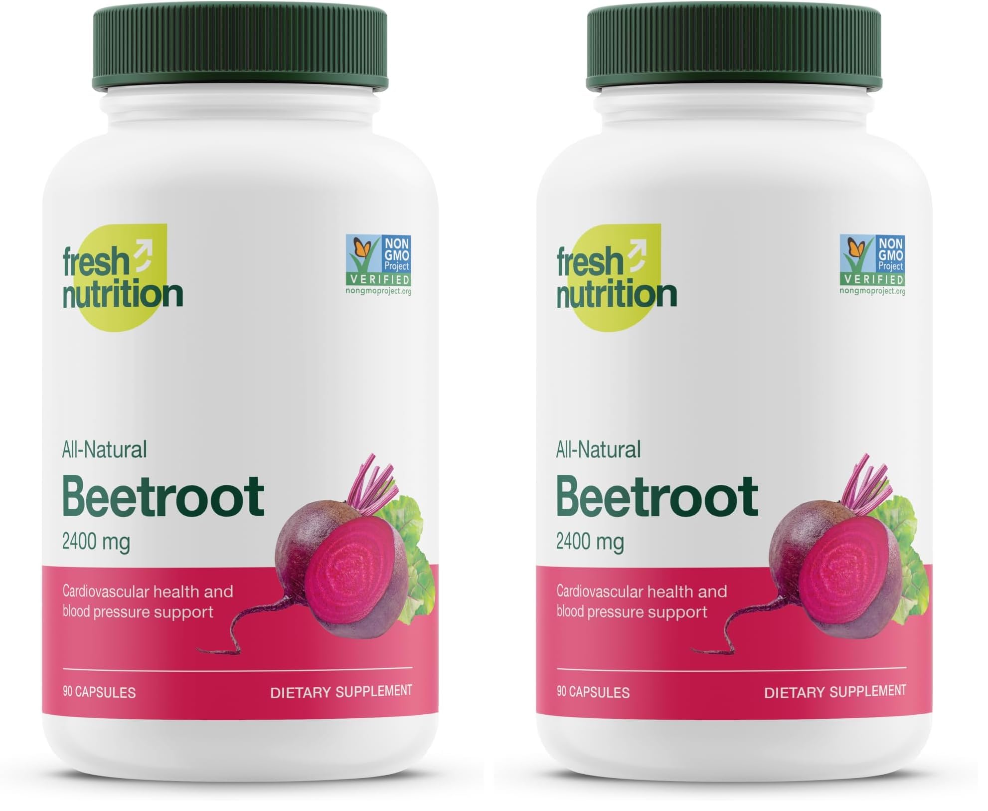 Fresh Nutrition beet root capsules bottle front for daily vegan wellness.