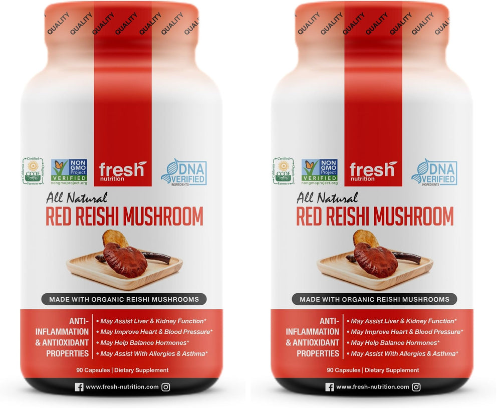 Fresh Nutrition Reishi capsules with 1500mg per serving for potent daily support.