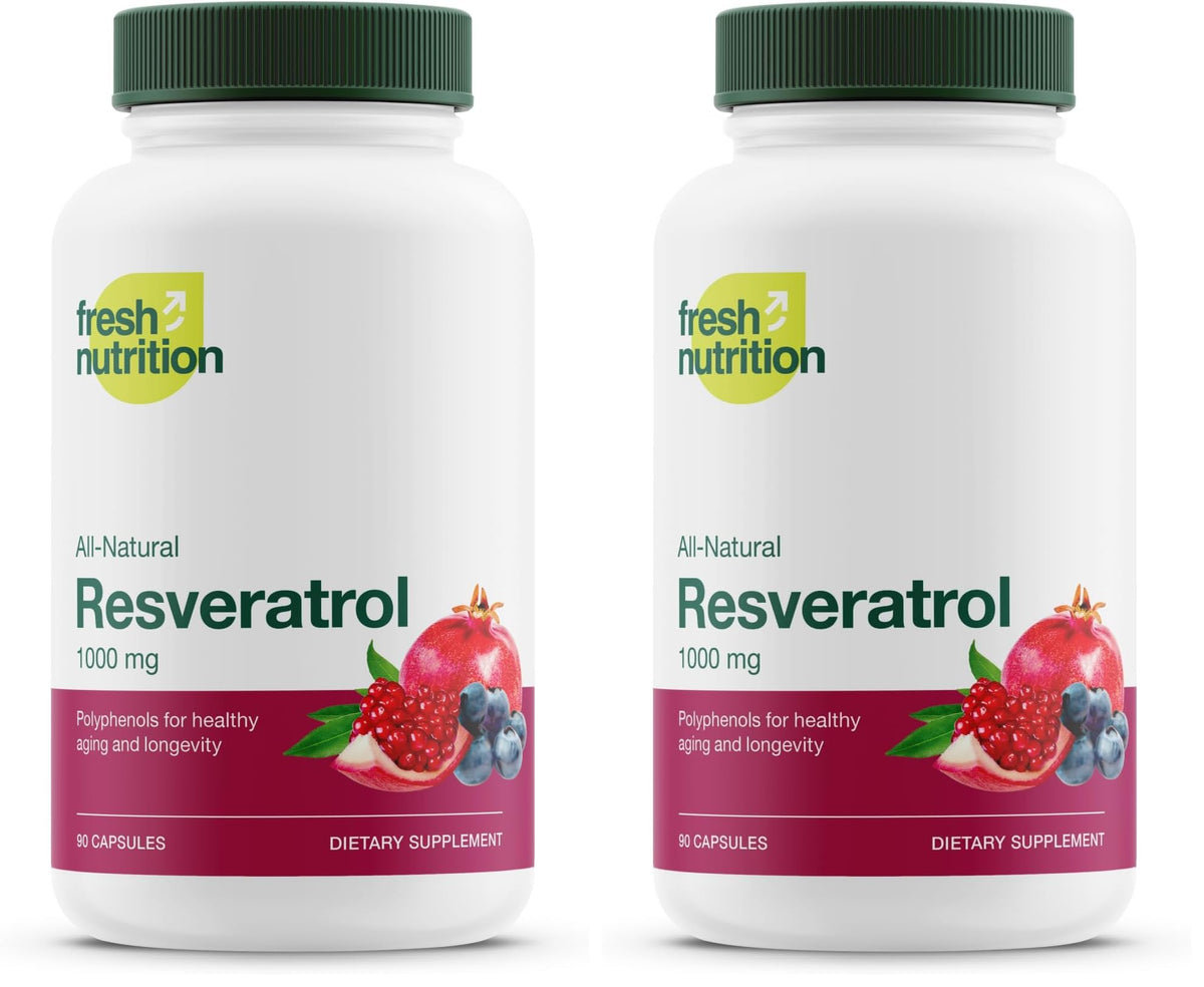 Fresh Nutrition Resveratrol bottle front showing extra strength antioxidant support