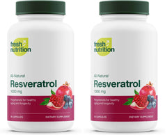 Fresh Nutrition Resveratrol bottle front showing extra strength antioxidant support