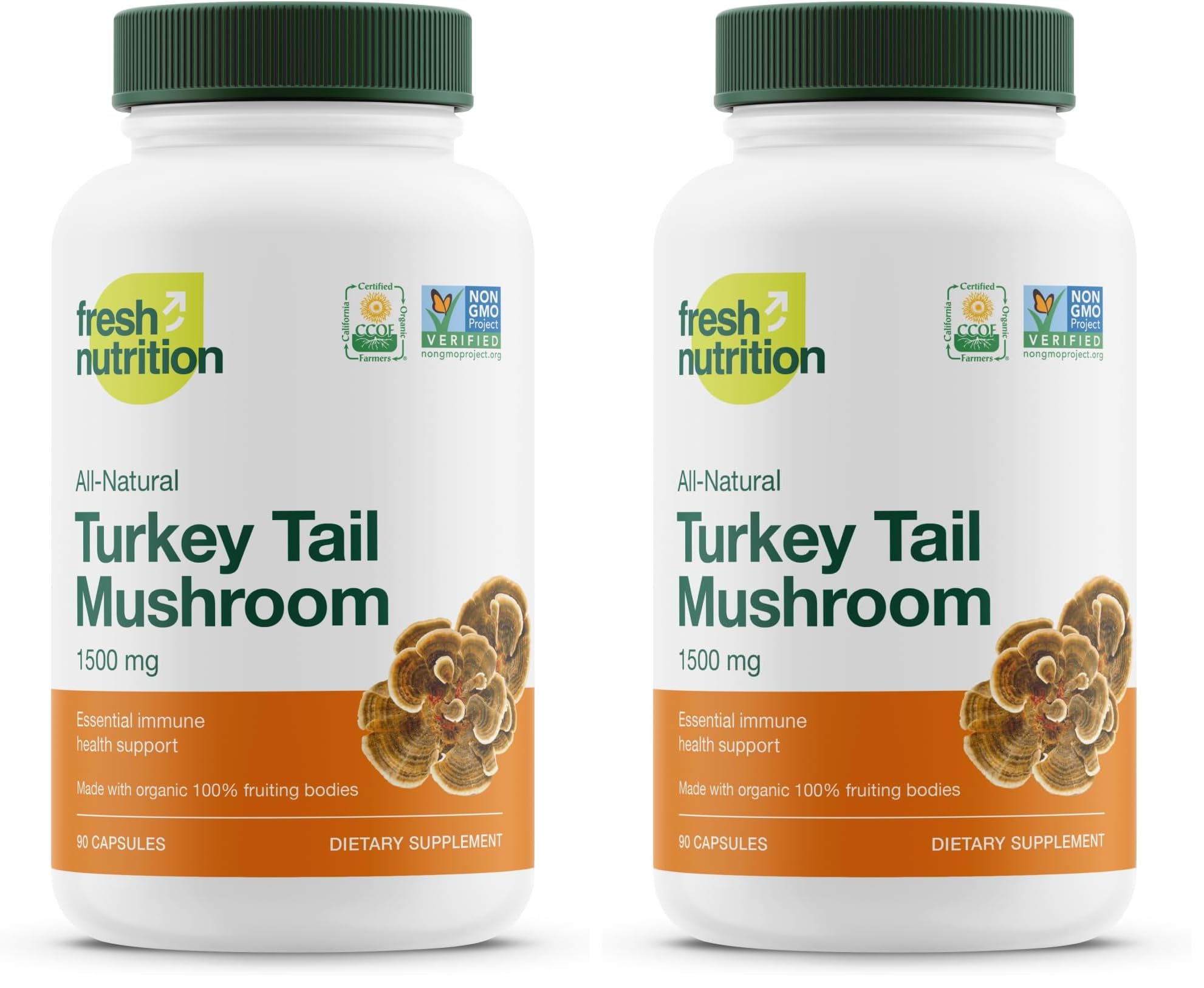 Fresh Nutrition turkey tail bottle with pour for easy daily dosing and benefits