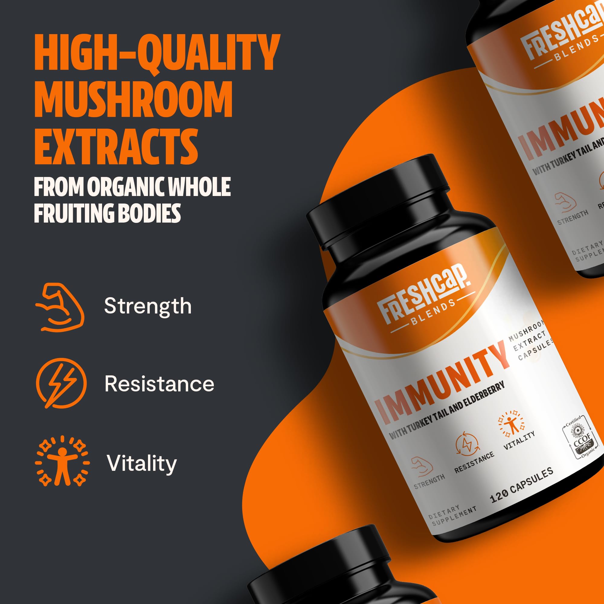FreshCap elderberry vitamin C zinc capsules suggest immune support for wellness routines.
