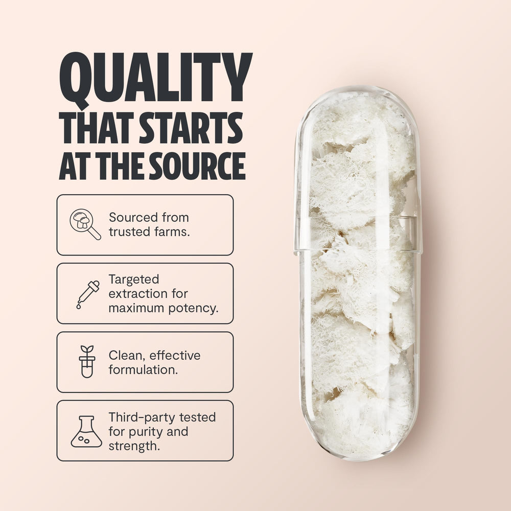 FreshCap Lions Mane 14:1 extract graphic, highlights high potency.