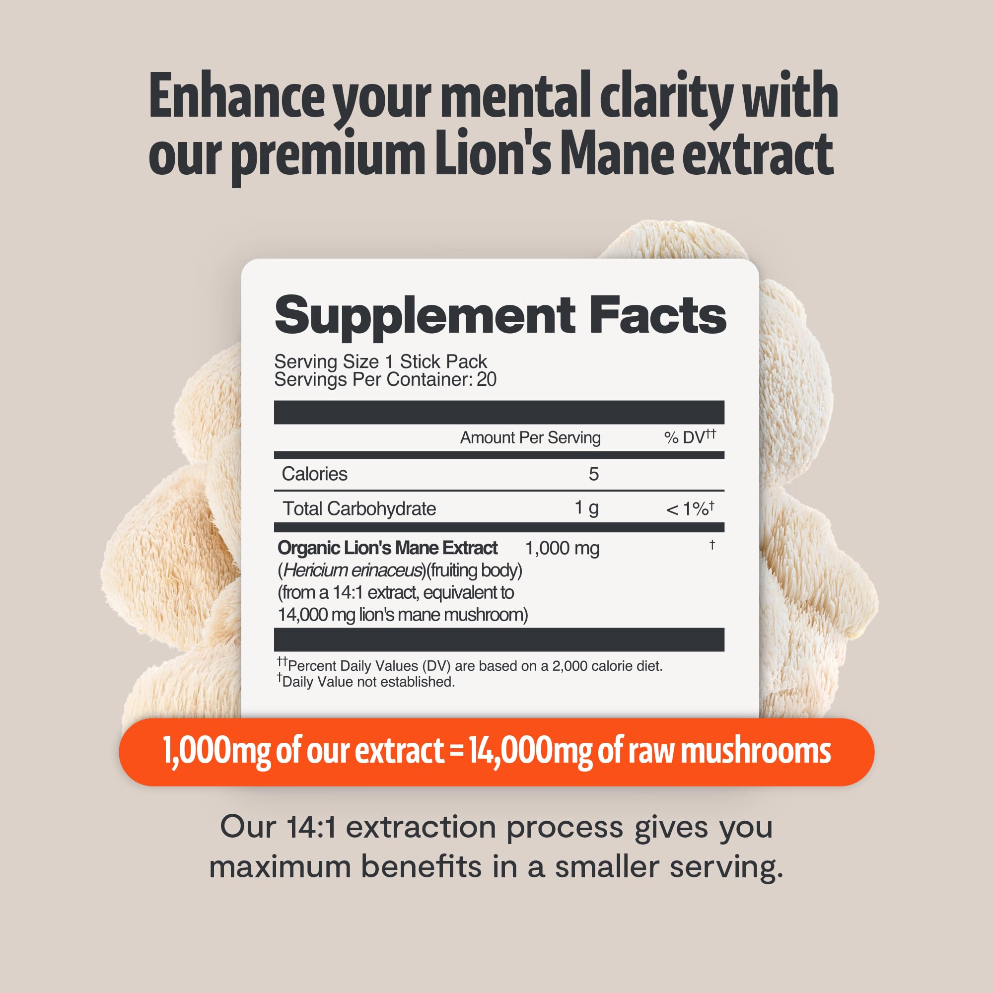 FreshCap Lions Mane packaging showcases purity seals and quality assurances.