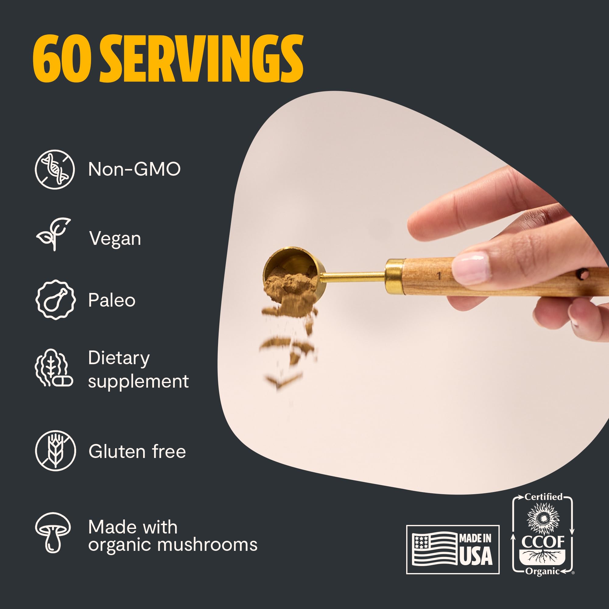 Organic certifications badge on FreshCap Mushrooms packaging for purity.