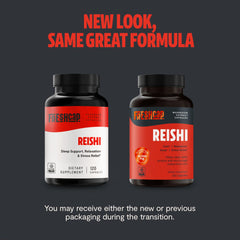 FreshCap Mushrooms Reishi capsules close-up highlighting smooth, easy-to-swallow capsules