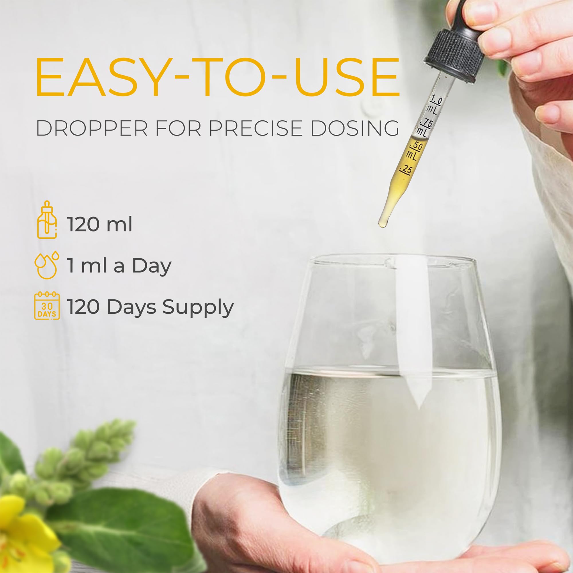 FRESHDRINKUS Mullein Liquid glass showing measured dose
