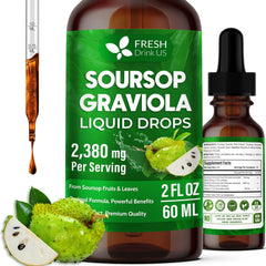 FRESHDRINKUS Soursop liquid bottle showing premium extract for daily wellness