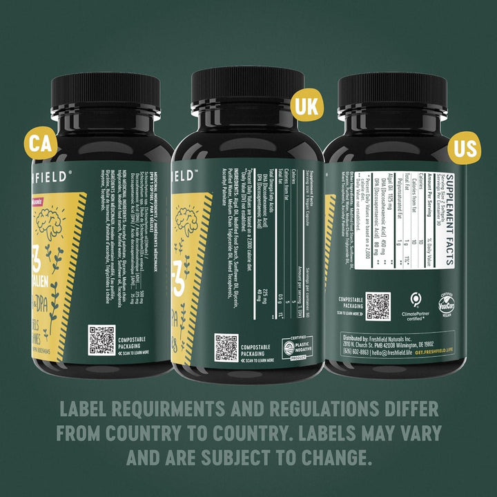 Freshfield Omega-3 vegano, origen norteamericano, control de calidad riguroso.