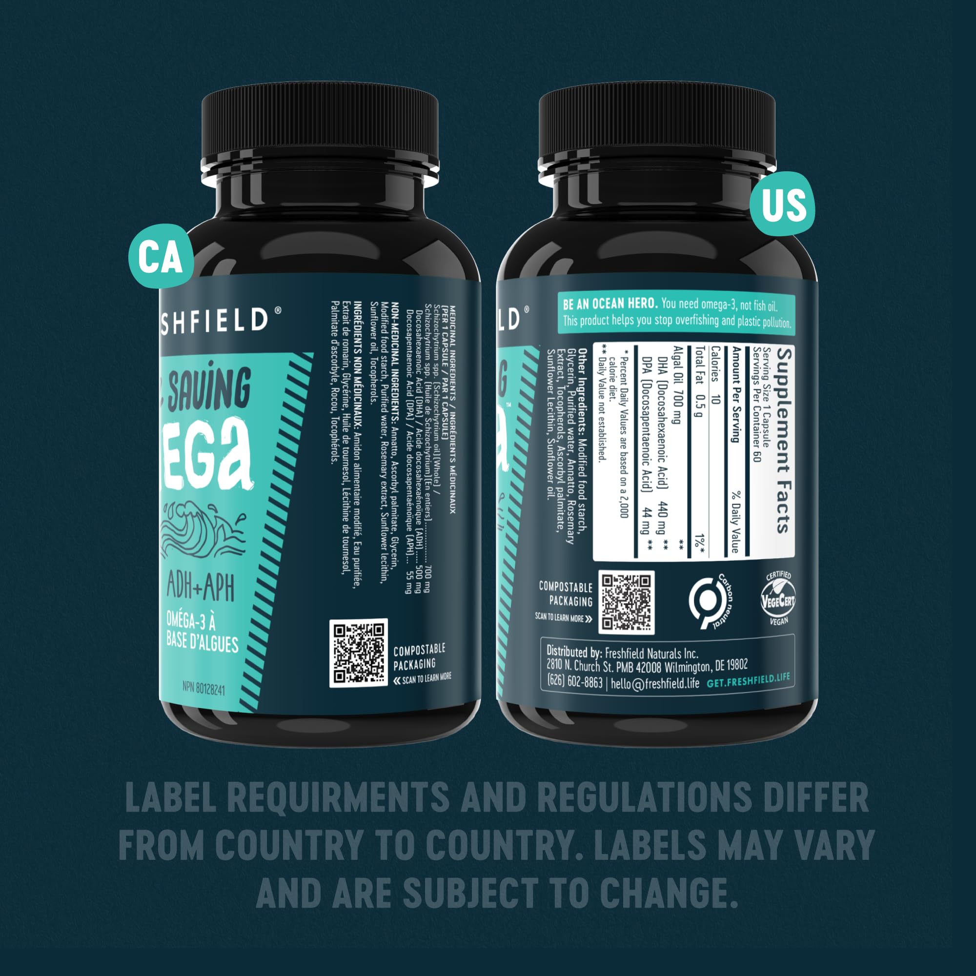 Freshfield sustainable packaging highlights responsible omega-3 consumption.