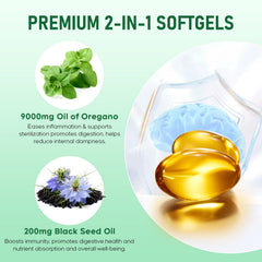 Closeup of 2-in-1 softgels highlighting convenient daily wellness.