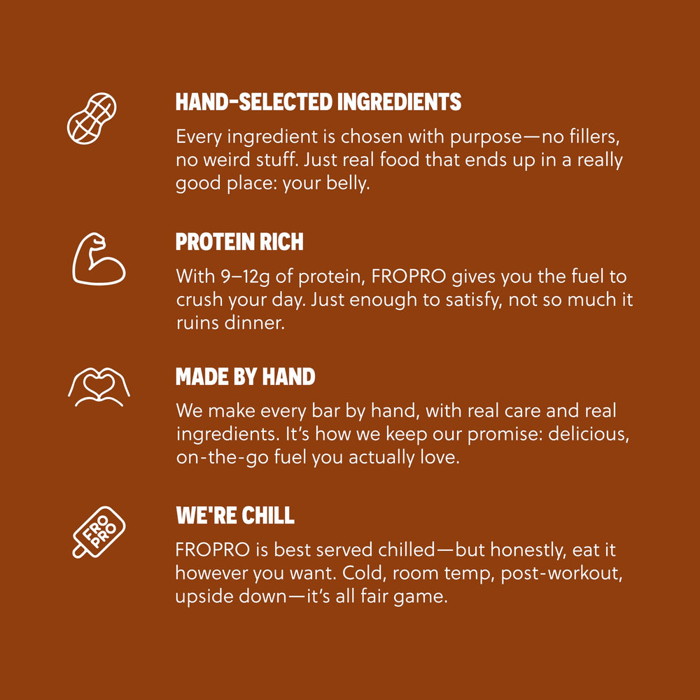 FRO PRO provides 9–10g plant protein per bar for busy days