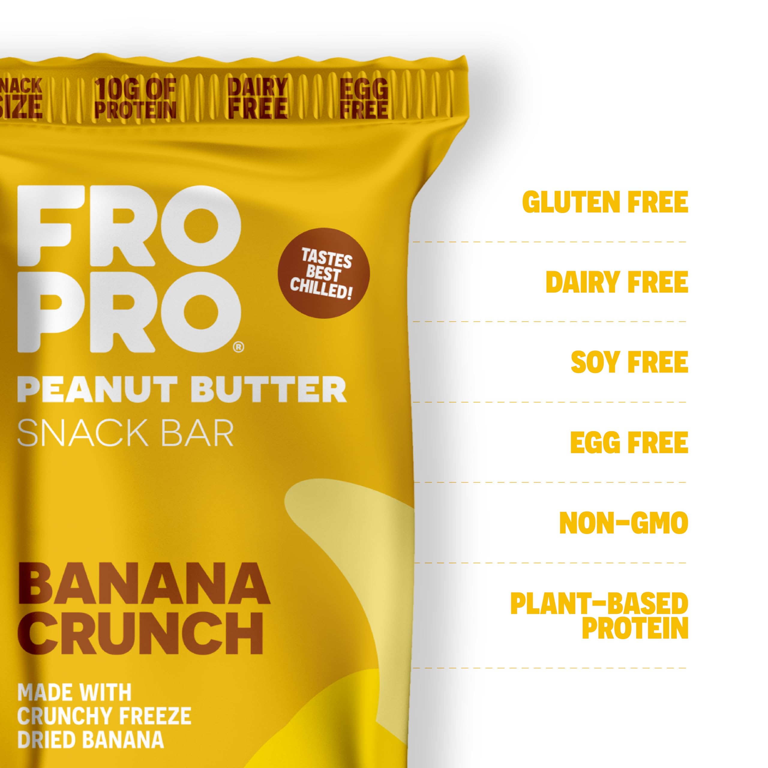 Close-up of the FRO PRO Banana Crunch bar reveals a satisfying texture and crunch.