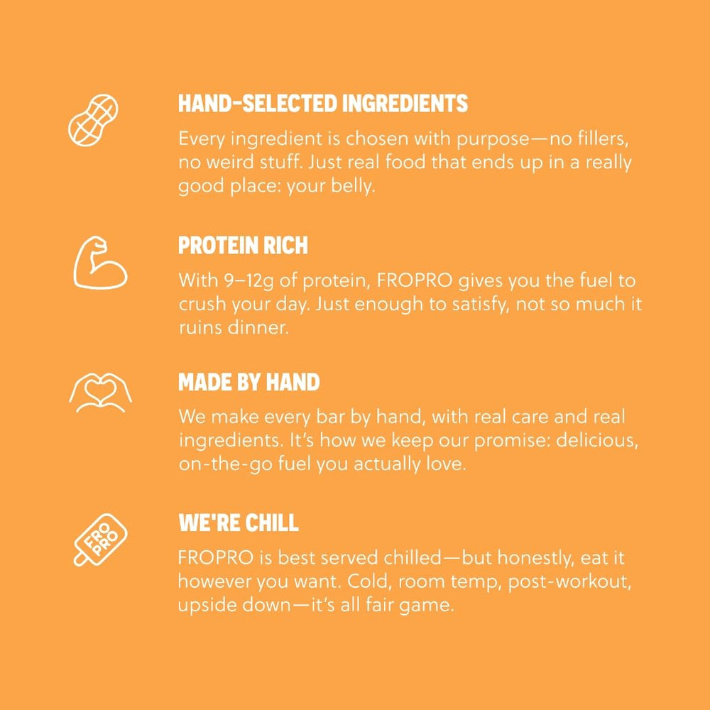 FRO PRO bar highlighting non-GMO ingredients and simple labels.