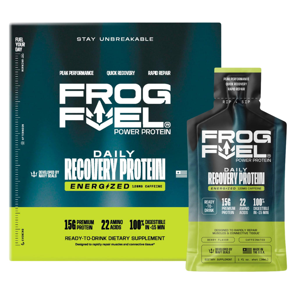 Frog Fuel Power Shot Berry 1oz pack for quick on-the-go protein and energy.