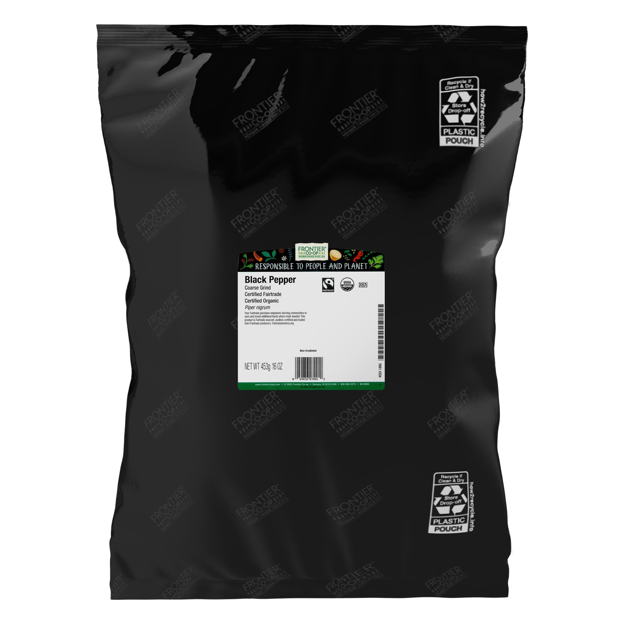 Frontier Co-op Organic Black Pepper coarse grind bottle ready for table seasoning