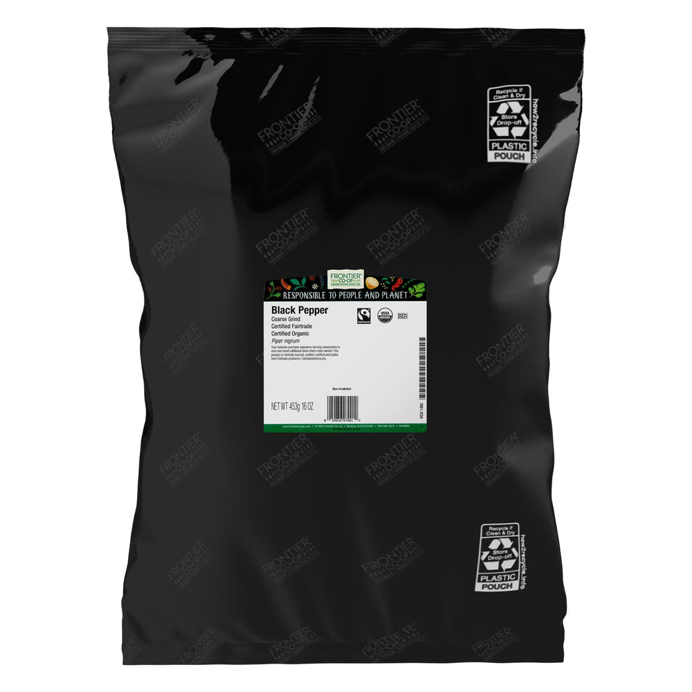 Frontier Co-op Organic Black Pepper coarse grind bottle ready for table seasoning