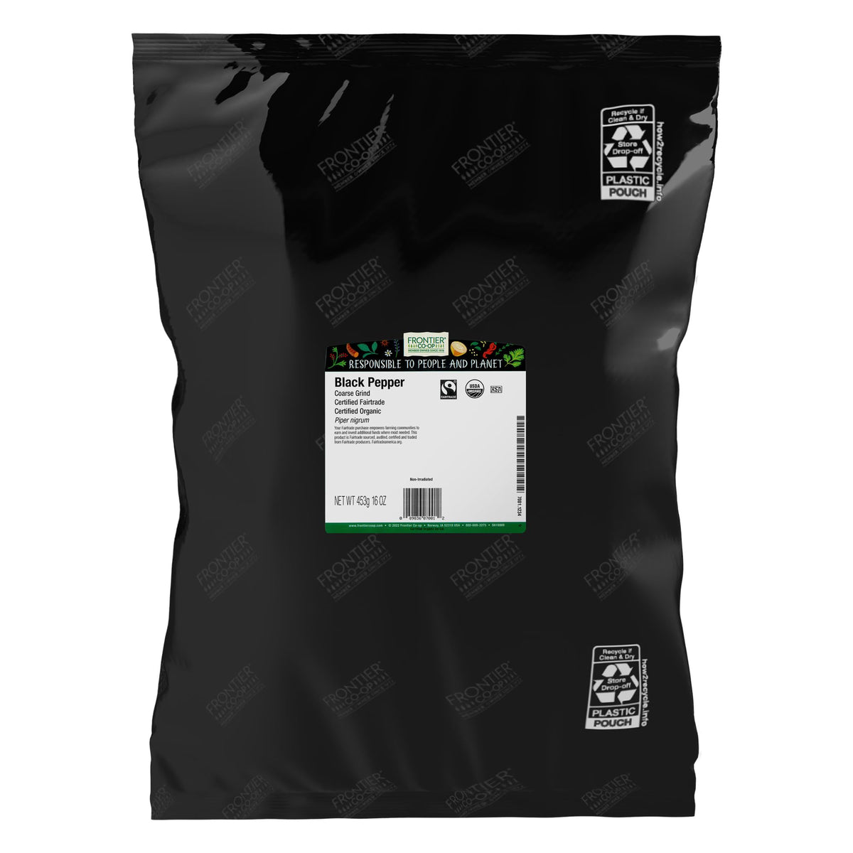 Frontier Co-op Organic Black Pepper coarse grind bottle ready for table seasoning