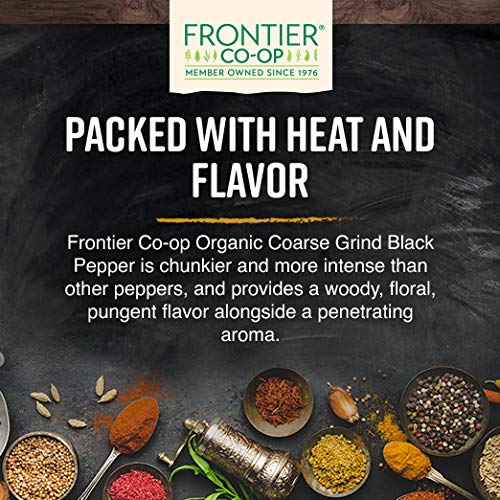Frontier Co-op Black Pepper coarse grind on kitchen counter ready for meals