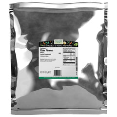 Frontier Co-op dried elderflowers in 1lb bulk bag, ideal for fragrant elderflower tea and culinary infusions.
