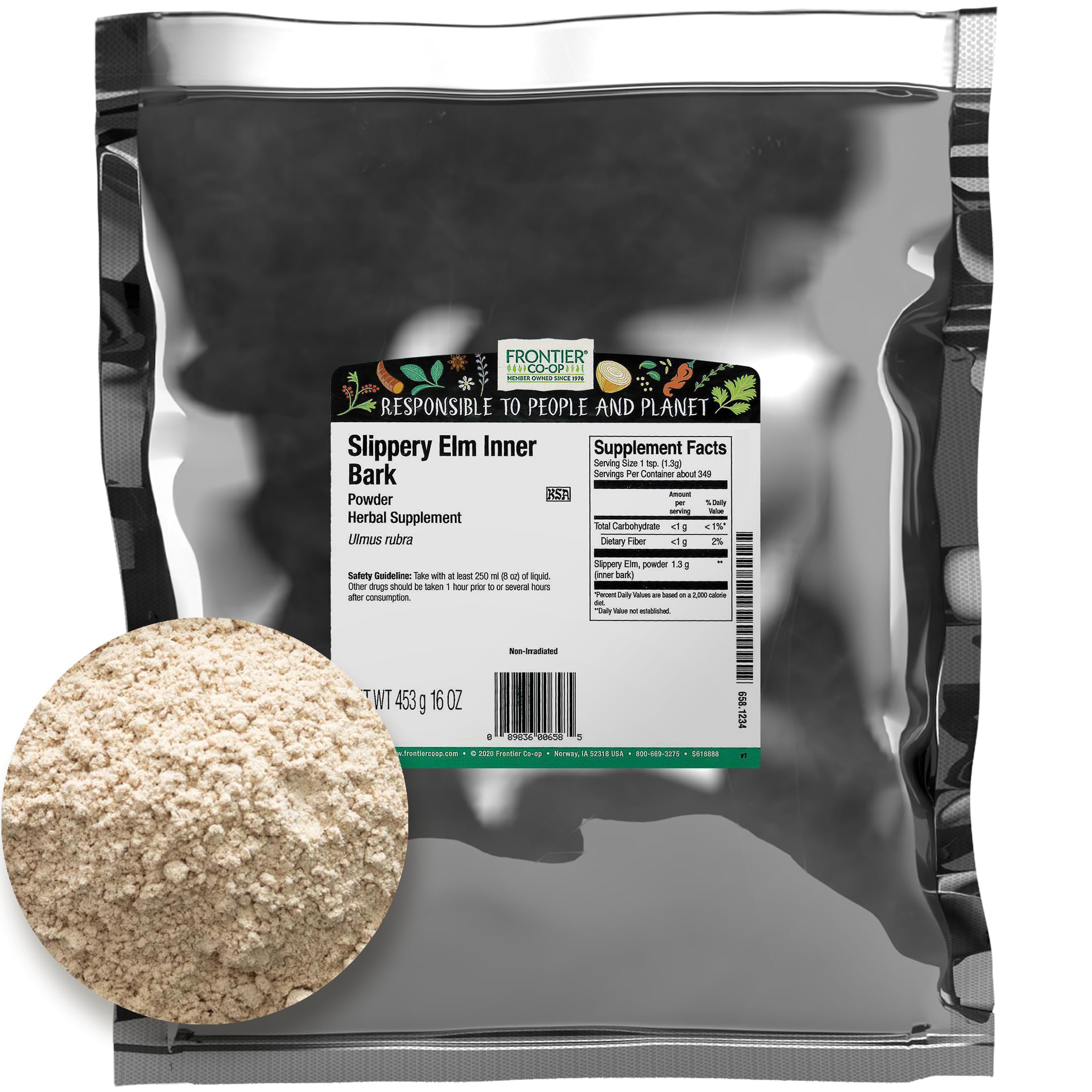 Frontier Co-op ground slippery elm inner bark image for herbal infusions and culinary thickening