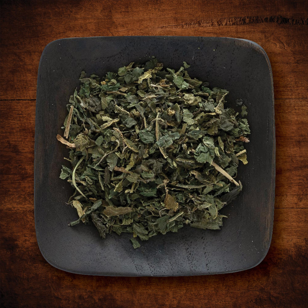 Frontier Co-op nettle leaf in a kitchen scene, great for soups and smoothies.