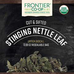 Frontier Co-op stinging nettle leaf being used to steep tea for flavor.