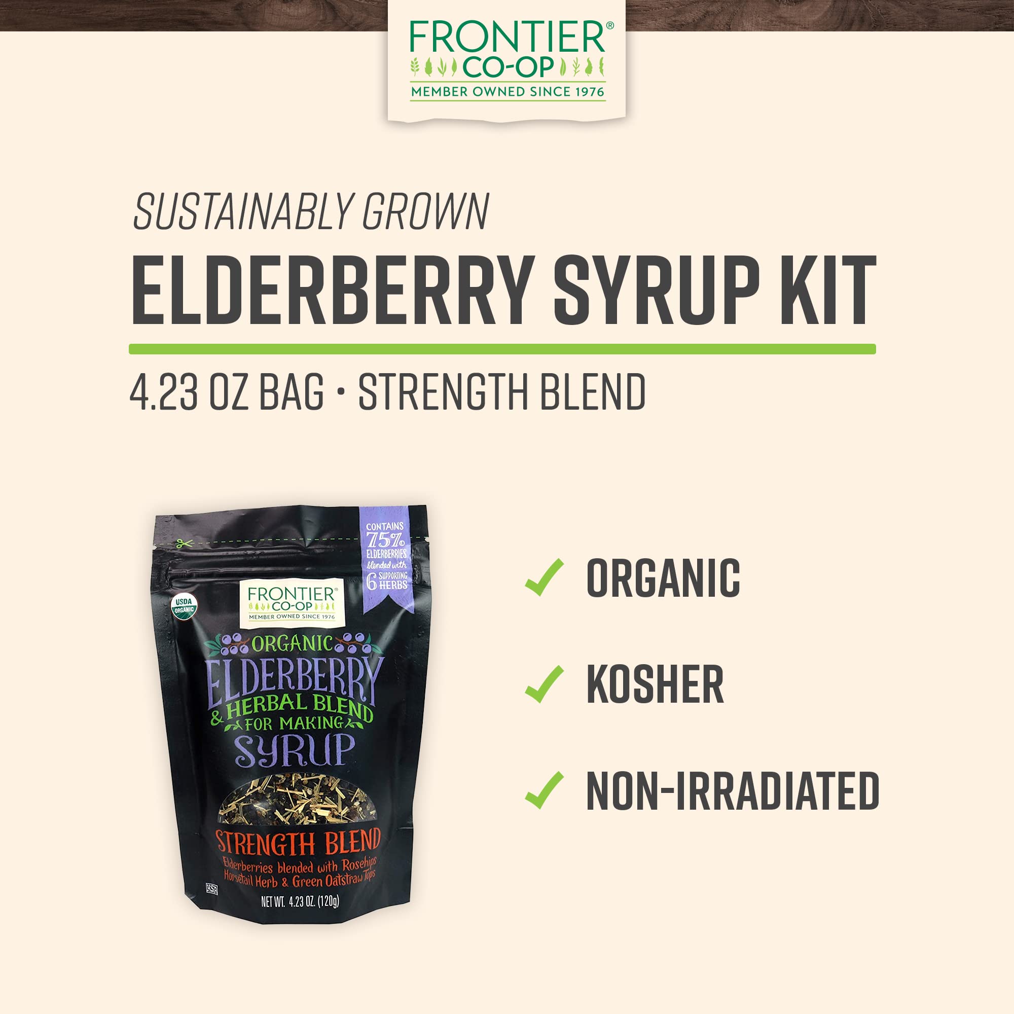 Frontier Co-op Organic Elderberry closeup showing rich color for flavorful blends.
